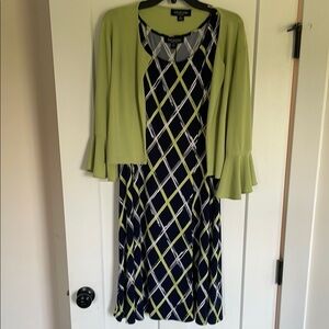 Perceptions Black and White Midi Sundress with Bell Sleeves